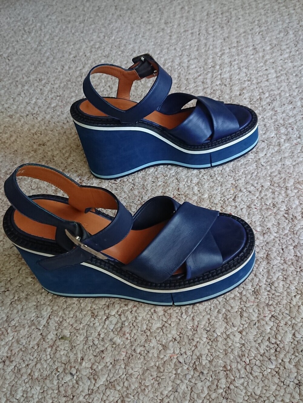Robert Clergerie Noemie Navy Blue Platform Wedge Heeled Sandals size 8